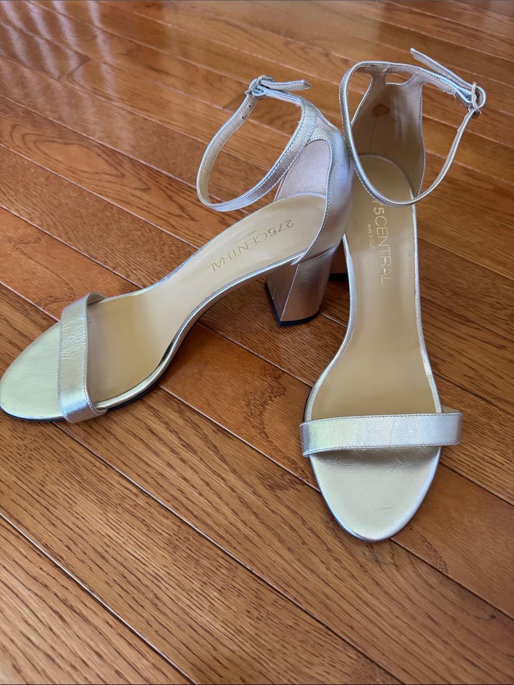 Silver Ankle-Strap Block Heel Sandals - Women's size 8.5
